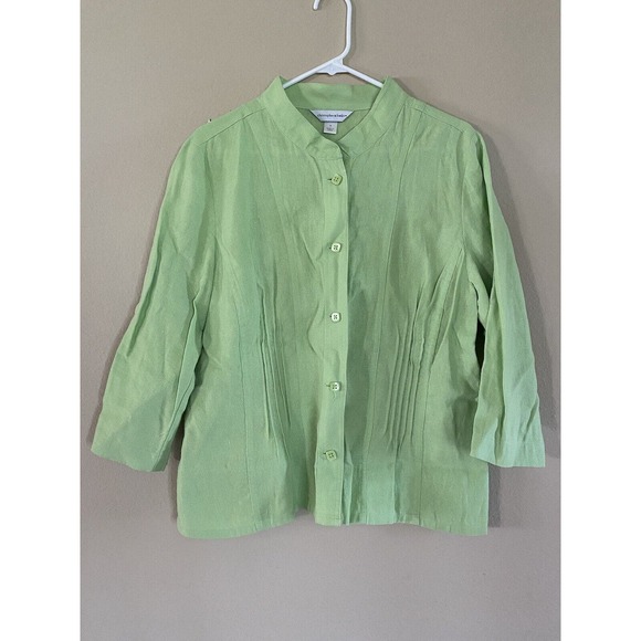 Christopher & Banks Women's Size M Linen Blend Jacket Buttoned Up Green - Picture 1 of 5